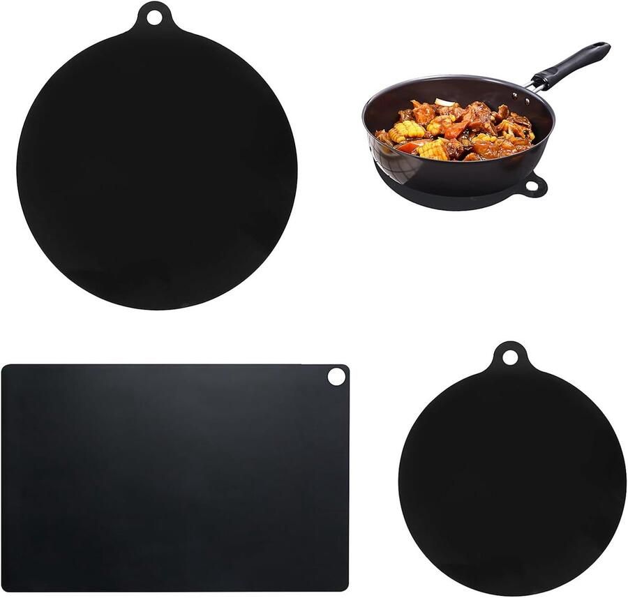 SnelShoppen Set van 3 Inductiekookplaat Beschermmatten Herbruikbare Kookoppervlak Covers Rechthoekig en Rond Ideaal voor Pannenschutz Keuken
