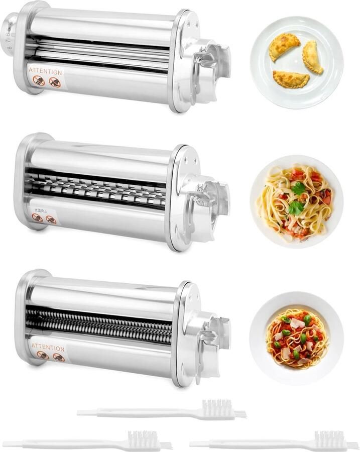 Pastamaker Accessoires Pastavelroller Snijder Zelf Pasta Maken Set van 3 Opzetstukken 8 Dikte Instellingen Zilver