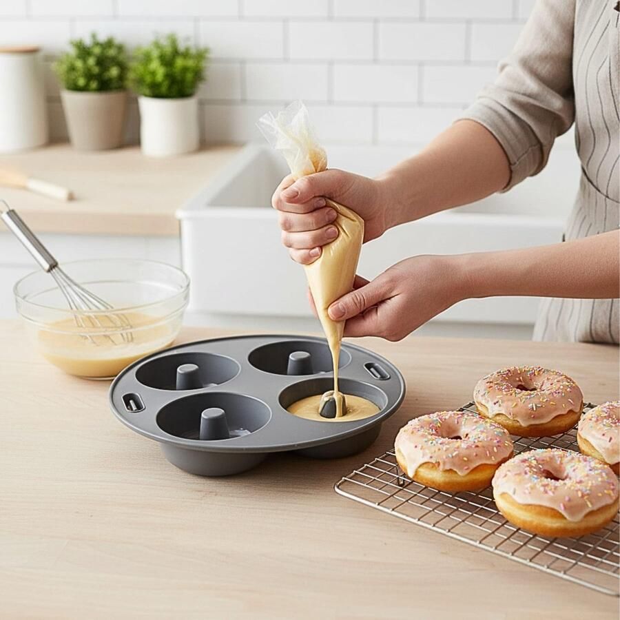 SnelShoppen Set van 4 silicone vormen voor heteluchtfriteuse Herbruikbare cupcake- donut- brownie- en wafelvormen Antikleef zonder BPA Gesch