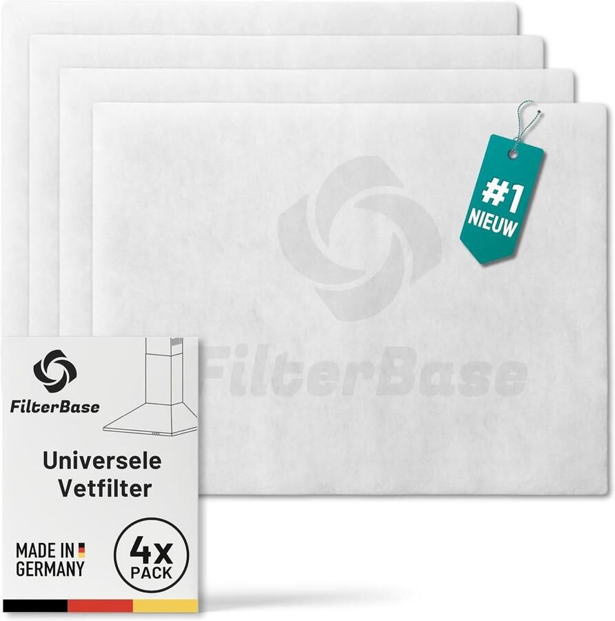 SnelShoppen Set van 4 Universele Vetfilters Afzuigkap 52x40 cm Snijdbaar Filtervlies voor Keuken Made in Germany Hoge Capaciteit tegen Geuren