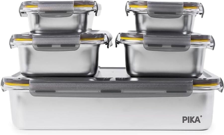 SnelShoppen Set van 5 Bakdozen voor Batch Cooking 1x 5000 ml + 2x 1300 ml + 2x 650 ml Rvs Magnetron Oven Vriezer Bestendig Handige Opberging