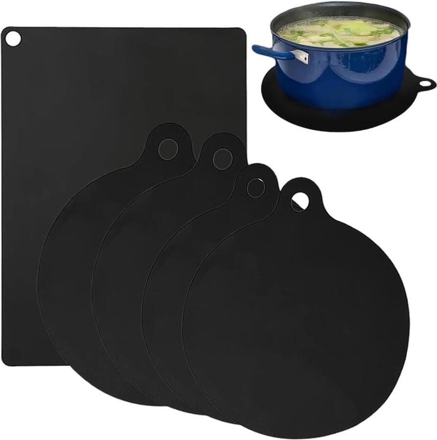 SnelShoppen Set van 5 Inductiematten Silicone Inductiebeschermingsmat voor Keramische Kookplaten tot 240 °C Dekplaat Inductiekookplaat 22 cm 24 c