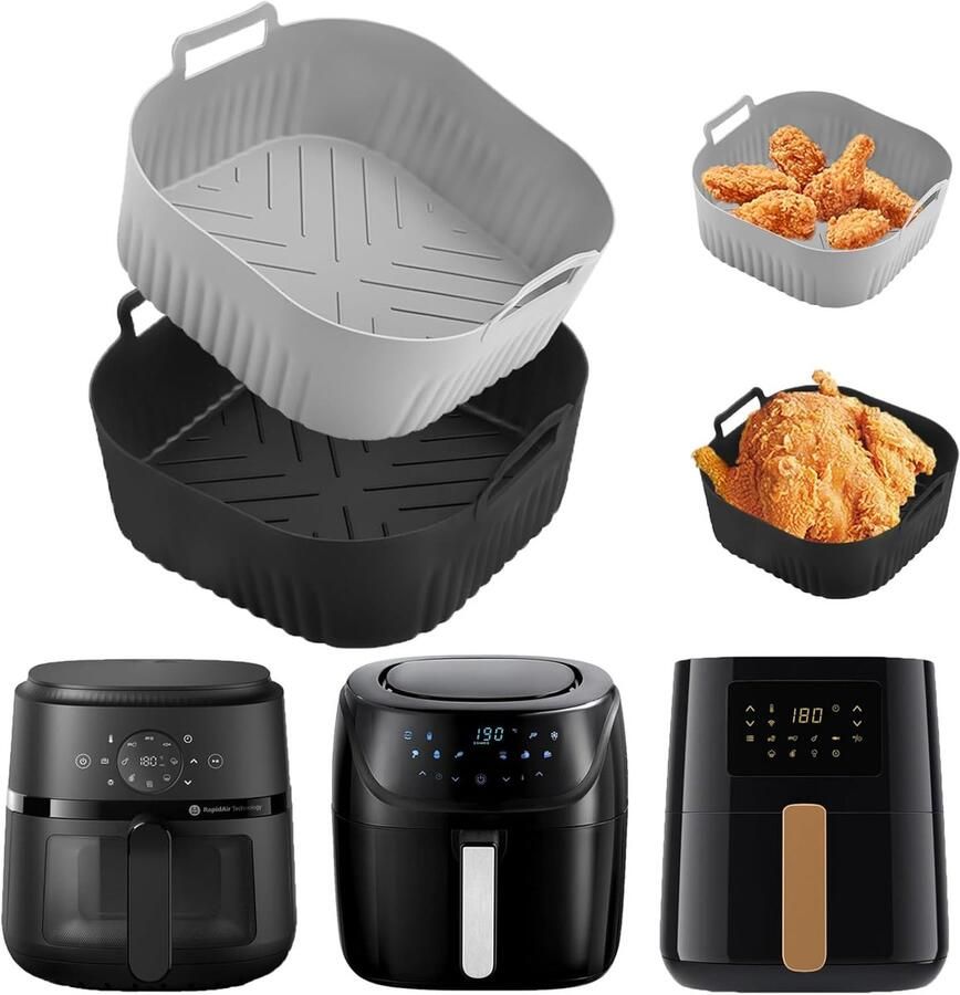 SnelShoppen Silicone Air Fryer Accessoires 2 Stuks Silicone Liner voor 4.2L tot 4.7L Airfryer Perfecte Pasvorm Vaatwasserbestendig Keuken Ess