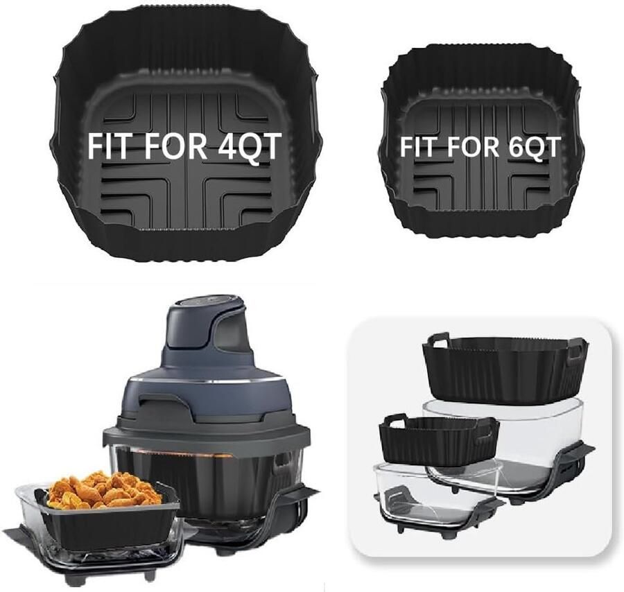 SnelShoppen Silicone Air Fryer Inserts voor 4QT en 6QT Containers Bescherming voor je Air Fryer Pan Geschikt voor Ninja FN101GY FN101SG Perfec