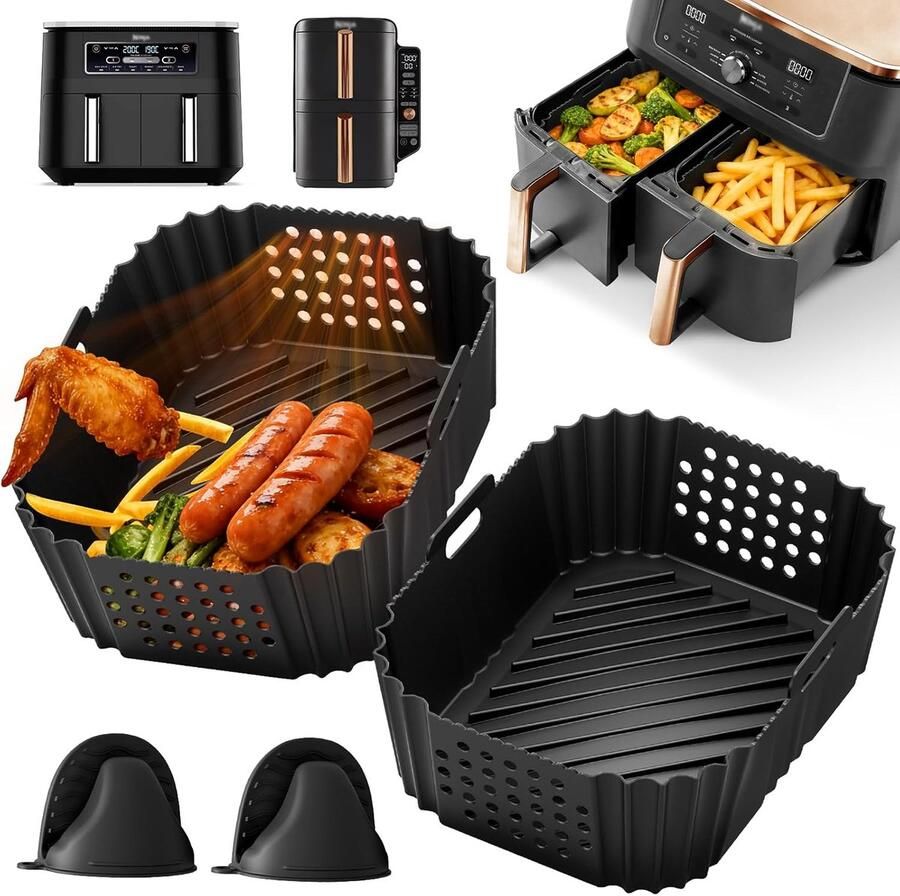 SnelShoppen Silicone Air Fryer Mould voor 9.5L en 7.6L Air Fryer Herbruikbare Silicone Accessoires voor Koken BPA-vrij Geschikt voor Ninja Double