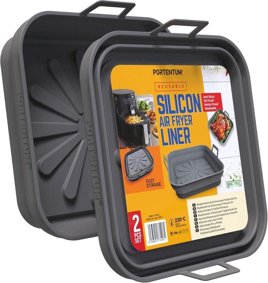 SnelShoppen Silicone Airfryer Liners Set van 2 Herbruikbare Ronde Vormen (22.5cm) LFGB & BPA Vrij Ideaal voor Airfryer Accessoires Grijs
