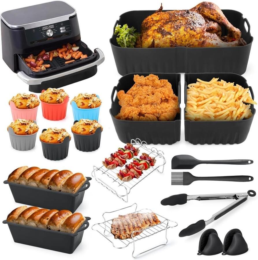SnelShoppen Silicone bakvorm voor airfryer 10.4L + 2x5.2L Voor Ninja Foodi Flexdrawer Gezond koken makkelijk te hanteren verhoogde spatbesch