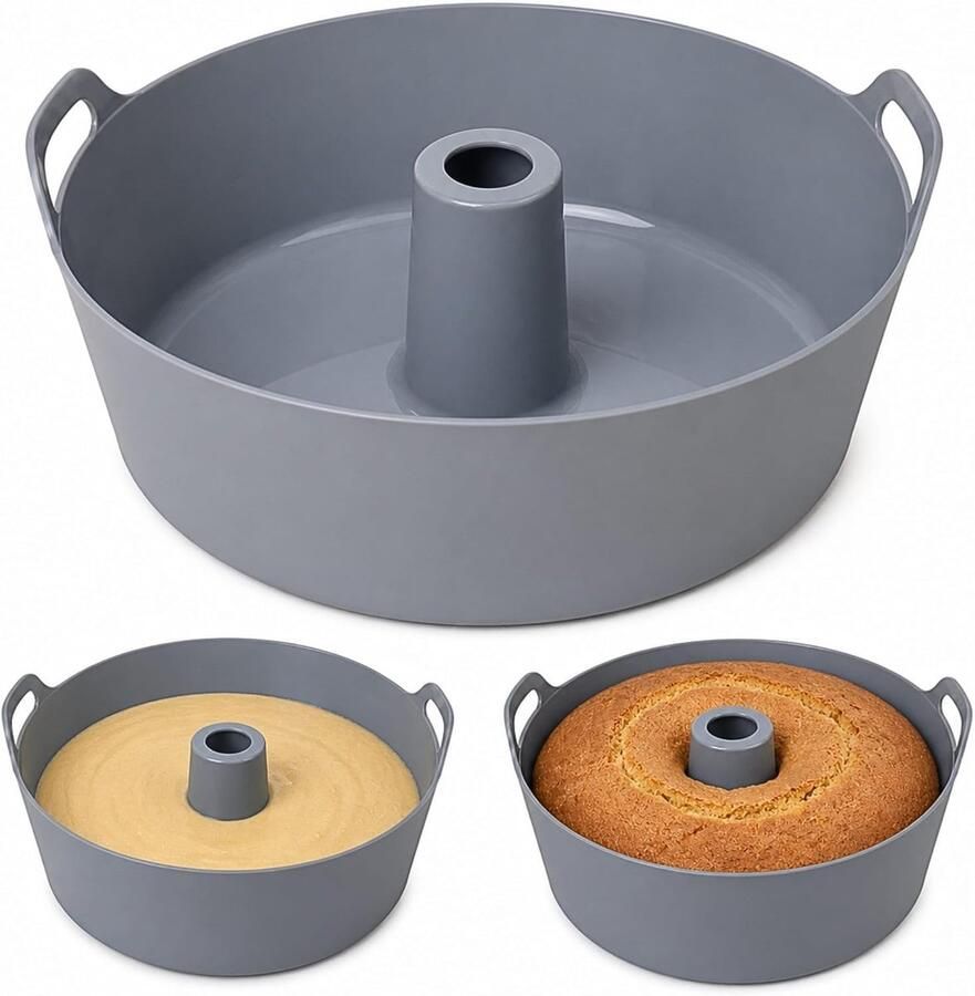 SnelShoppen Silicone Bakvorm voor Airfryer Savarin 21 cm BPA Vrij Niet-Plakkerig Ideaal voor Oven en Airfryer Grijs Handig voor Feestjes en Bak