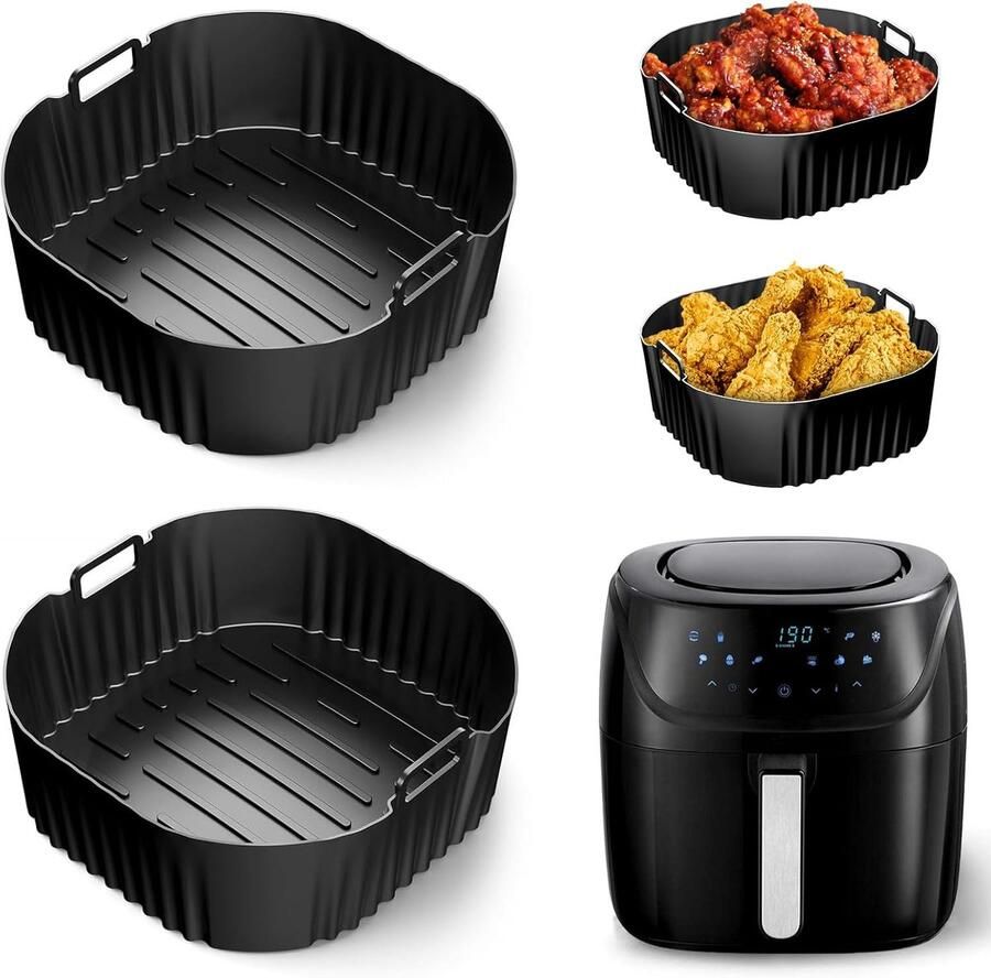 SnelShoppen Silicone Mallen voor Airfryer XXL 2 Stuks Silicone Bakvormen voor 8 Liter Airfryer Geschikt voor Bakken Stomen en Koken in Keuken