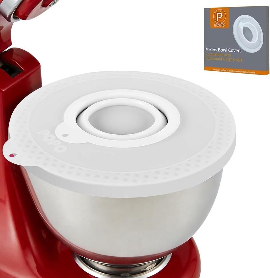 SnelShoppen Silicone Mengkom Deksel Geschikt voor Keukenmachine 4.5-5QT Spatdeksel Mengkom Dek met Vulopening (Wit)