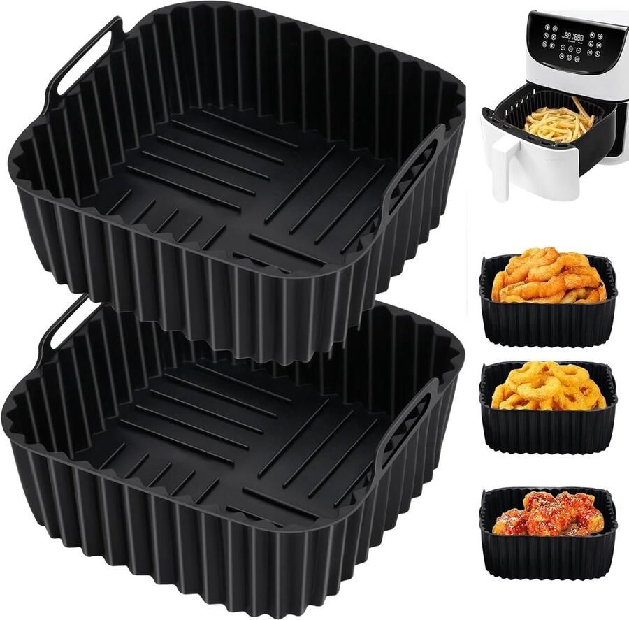 SnelShoppen Silicone Mold for Air Fryer Reusable Accessories 20x20x9cm Square Basket for Air Fryer Liners Set van 2 Stuks Keuken Musthave