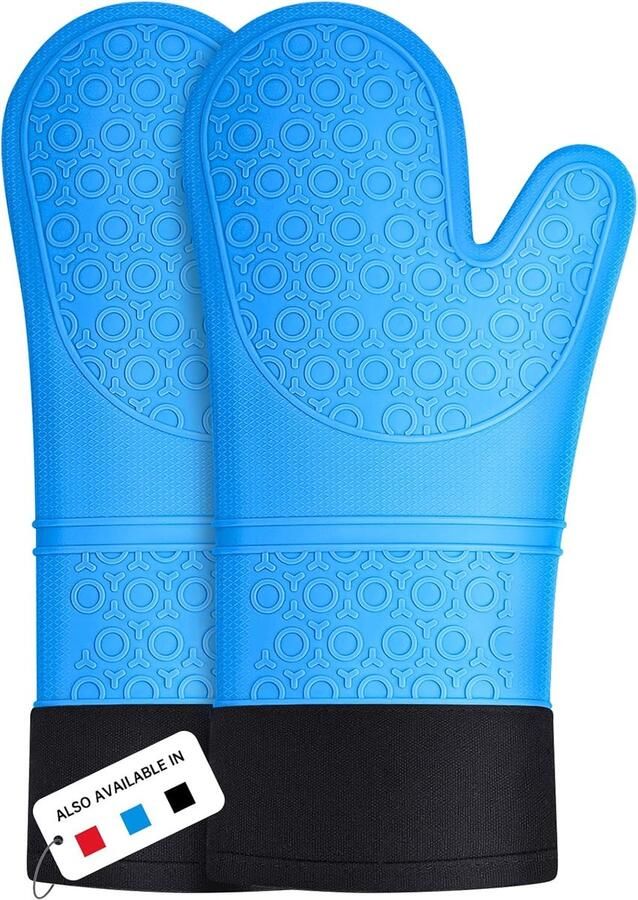 SnelShoppen Silicone Oven Handschoenen Warmtebestendige Oven Mitts tot 230°C Katoenen Voering Antislip Blauw 1 Paar voor Keuken en BBQ