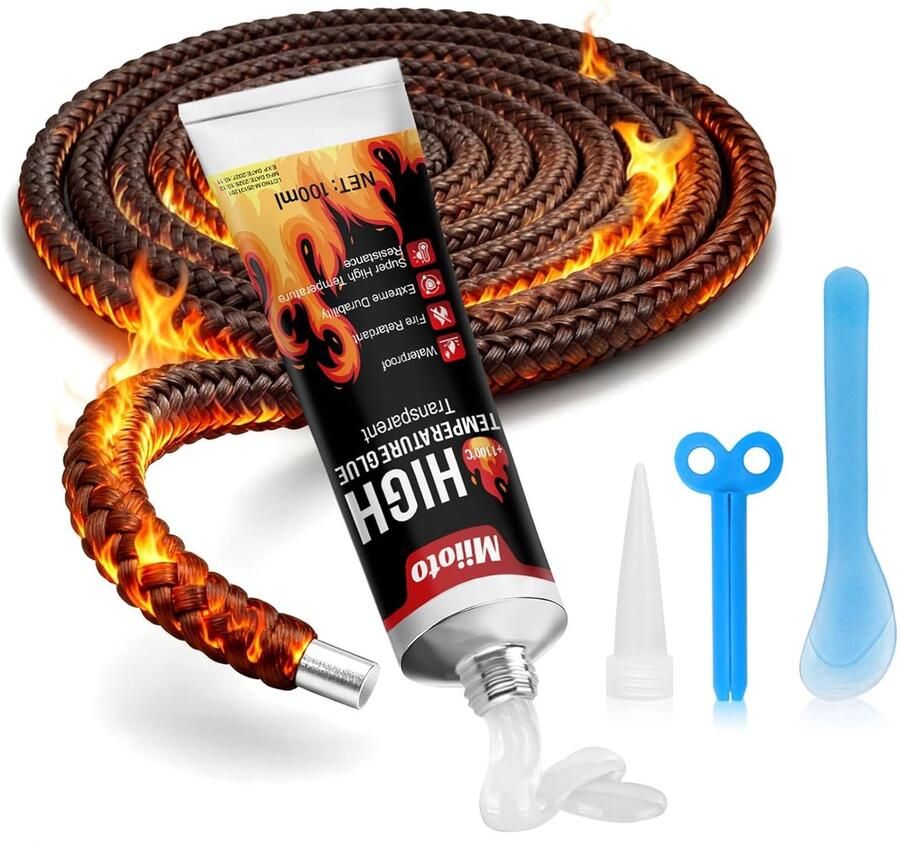 SnelShoppen Silicone Seal voor Houtkachel 2.5 m + Hoge Temperatuur Lijm 100 ml voor Magnetron Vuurkorf Fornuis Inductiekookplaat Afzuigkap