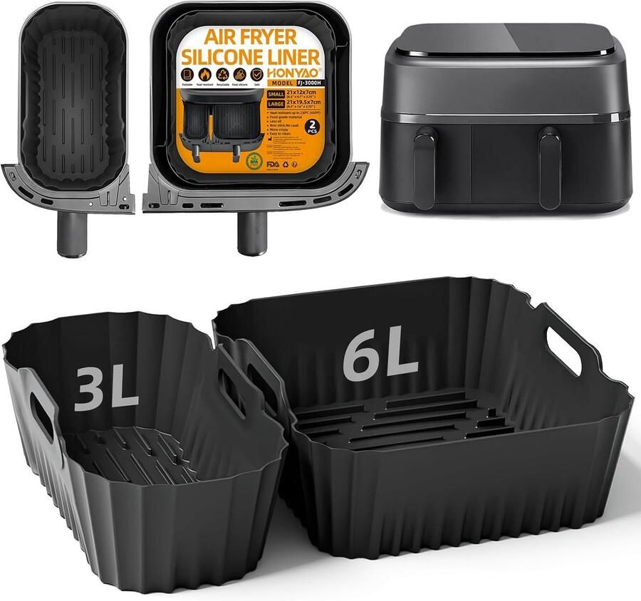 SnelShoppen Siliconen Accessoires voor Heteluchtfriteuse Bakvormen voor Airfryer Dual Basket 3000 Series en 5000 Series 2 Stuks Duurzaam en Flexi