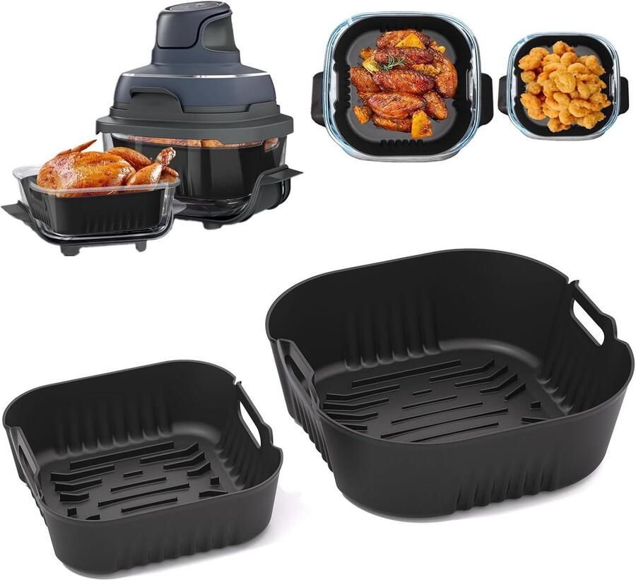 SnelShoppen Siliconen Air Fryer Liners voor 4-in-1 Airfryer Geschikt voor Ninja Crispi FN101 Herbruikbare Kookmatten 2 Stuks Antiaanbak Keukena
