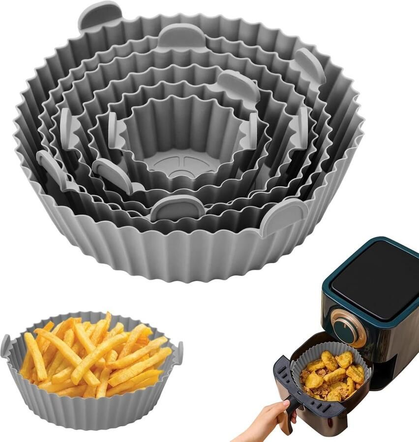 Siliconen bakvorm Airfryer Herbruikbare mallen Bakken en braden Unieke golfstructuur 6 stuks Grijs