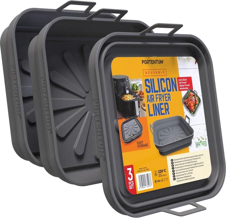 SnelShoppen Siliconen Airfryer Liners Set van 3 Herbruikbare Ronde Vormen 22 5 cm Duurzaam LFGB & BPA-vrij Siliconen Airfryer Accessoires Grijs