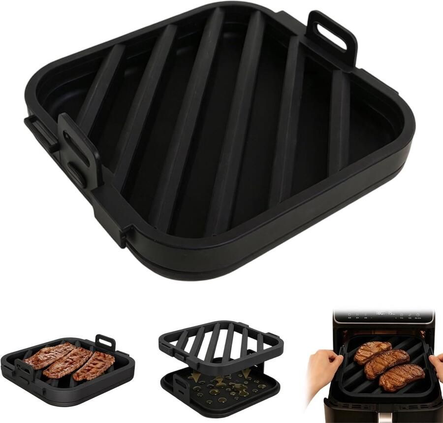 SnelShoppen Siliconen Bakvorm voor Airfryer 2-in-1 Grillrooster en Vetopvangschaal Herbruikbaar Vaatwasmachinebestendig Universeel Geschikt voor