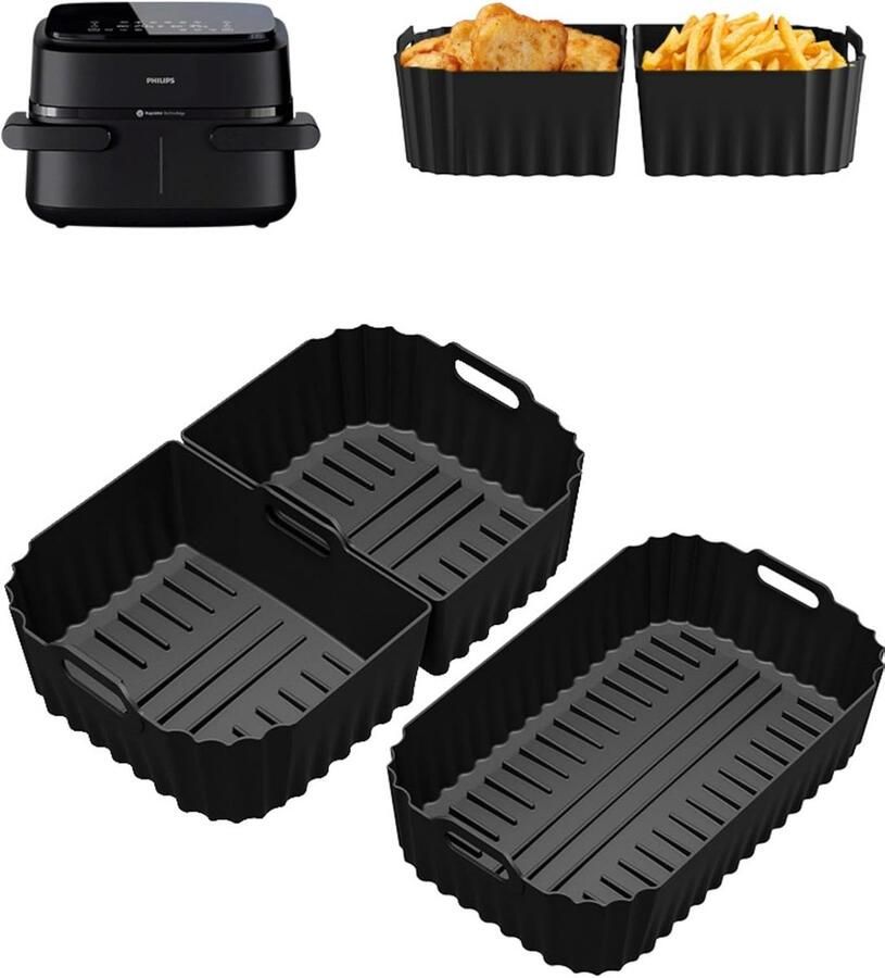 SnelShoppen Siliconen Heteluchtfriteuse Accessoires voor Airfryer 1000-serie 3-delige Set Antiaanbaklaag BPA-vrij Flexibele Mand 7 1L Zwart K