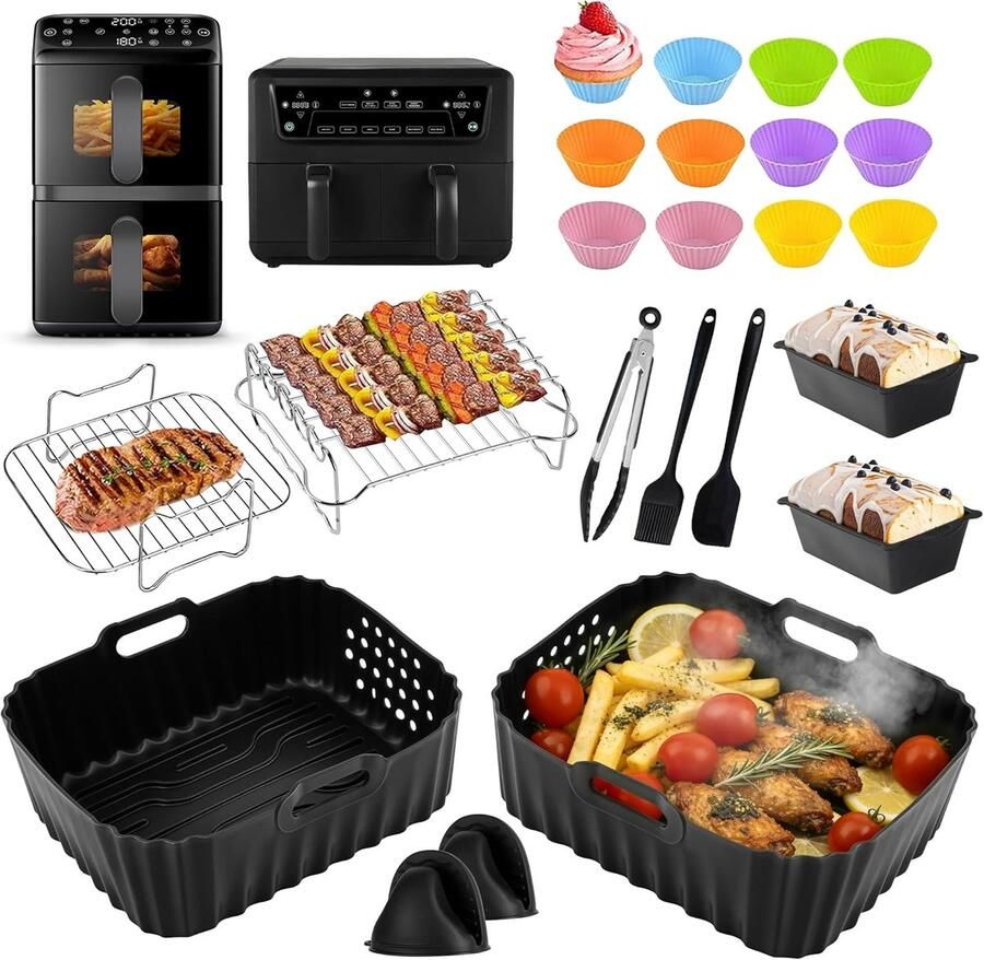 SnelShoppen Siliconen Luchtfriteuse Accessoires voor Dubbele Mand 10L Perfect voor Airfryer Serie 4000 28 Stuks Keuken Essentials Geschikt voor