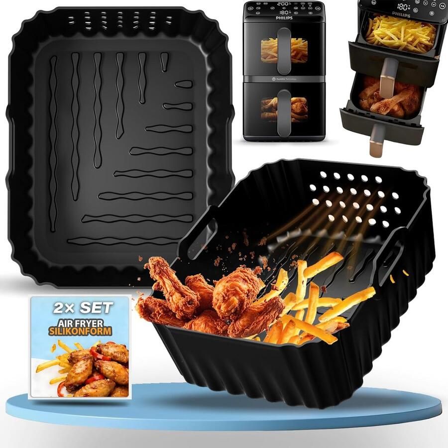 SnelShoppen Siliconen Mal Accessoires voor Airfryer 10L Herbruikbare Ovenschalen Inzetstukken voor Philips NA460 NA462 2 Stuks Ideaal voor K
