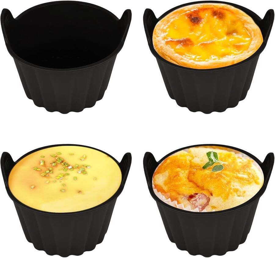 SnelShoppen Siliconen vorm heteluchtfriteuse 4 eiervormen BPA-vrije taartvorm ovenvormen voor luchtfriteuse muffinvorm veelzijdige siliconen ai