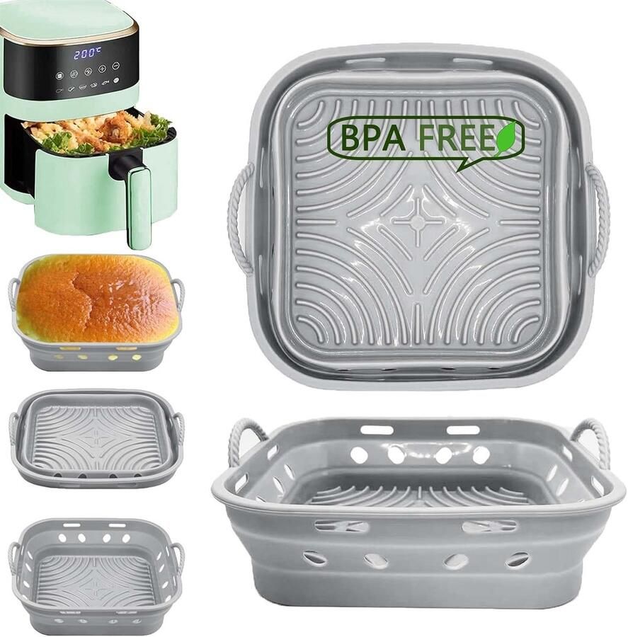SnelShoppen Siliconen Vorm voor Heteluchtfriteuse 2 Stuks 21 cm Opvouwbaar Herbruikbaar Bakpapier Food Safe Waterdicht en Oliebestendig Accessoir