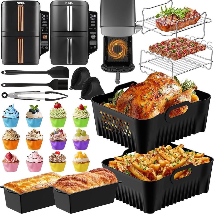 SnelShoppen Siliconenvorm Airfryer Accessoires voor Hot Air Fryer 2 Stuks Siliconen Inzetstukken voor Ninja Foodi MAX Dual Zone 9.5L en 8.5L Per