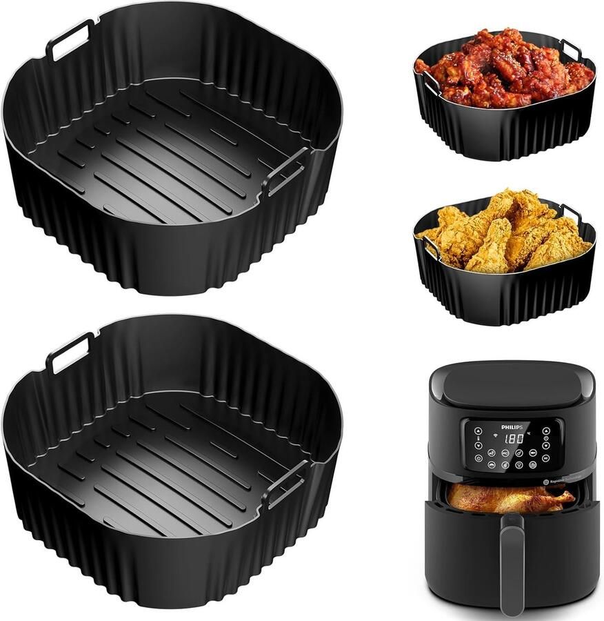 SnelShoppen Siliconenvorm Heteluchtfriteuse Accessoires voor Airfryer XXL 2 Siliconen Inzetbakken voor Gezondere Koken Geschikt voor Dual Basket