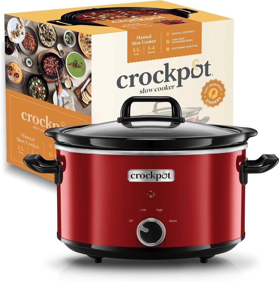SnelShoppen Slow Cooker 3.5L Rood met 3 Temperatuurinstellingen Warmhoudfunctie Geschikt voor 2-4 Personen Ideaal voor Gezinnen en Koken in de Ke