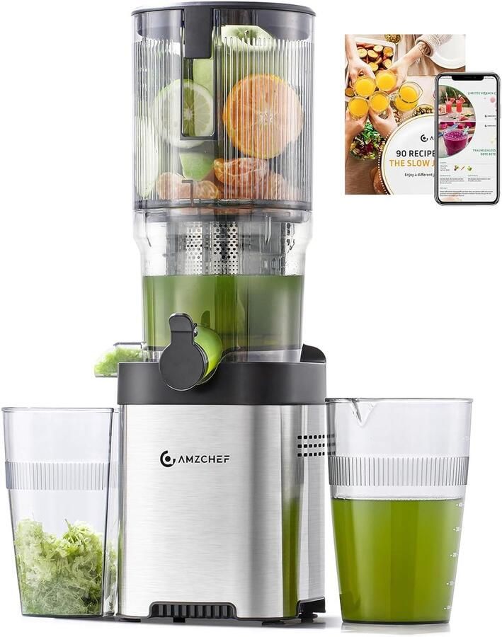 SnelShoppen Slow Juicer 136mm Elektrische Sapcentrifuge voor Fruit en Groenten Koude Pers Juicer met 2 Filters Stil en Makkelijk Schoon te Mak