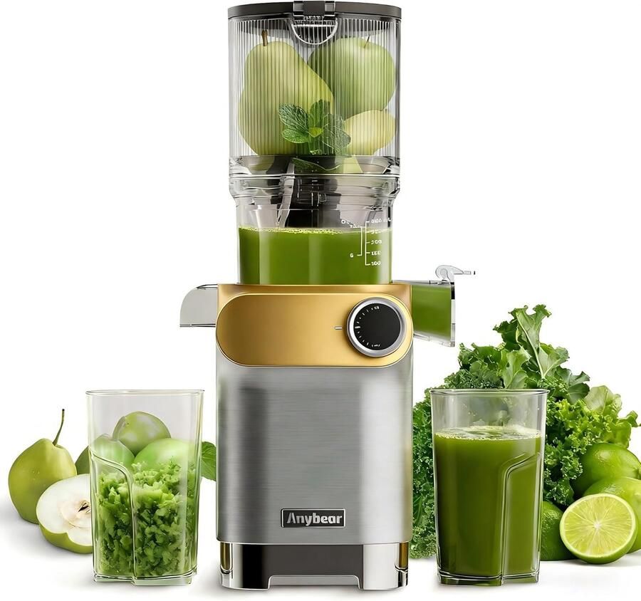SnelShoppen Slow Juicer 200 W Koude Pers Juicer met 110 mm Vulopening voor Heel Fruit & Groente BPA-vrij Tritan Materiaal Inclusief Saprecepte