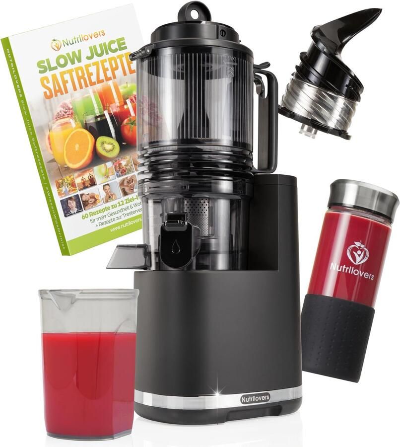 SnelShoppen Slow Juicer NUTRI-PRESS MAX+ Zwart Professionele Sapcentrifuge voor Gezonde Sappen Stille Motor Makkelijk Schoon te Maken Perfect