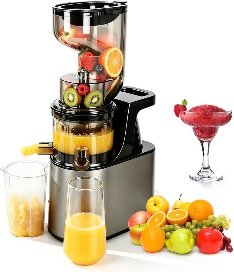 SnelShoppen Slow Juicer Sapcentrifuge 300 W met XXL 160 mm Vulschacht voor Hele Vruchten en Groenten 90% Sapopbrengst 2 Zeefsysteem voor Sap Sorb