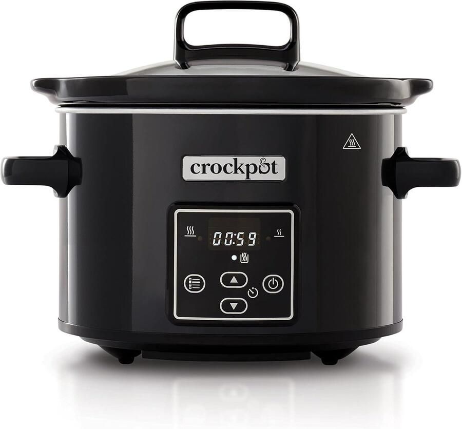 SnelShoppen Slowcooker 2.4L met Digitale Timer Automatische Warmhoudfunctie Keramische Kom Zwart voor Keuken Feest en Camping