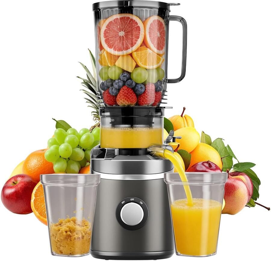 SnelShoppen Slowjuicer Ovshnrr met 120 mm Voederglijbaan voor Hele Groenten en Fruit 2 3L Koude Pers Hoge Sapopbrengst BPA-vrij Tritan Sapcentri
