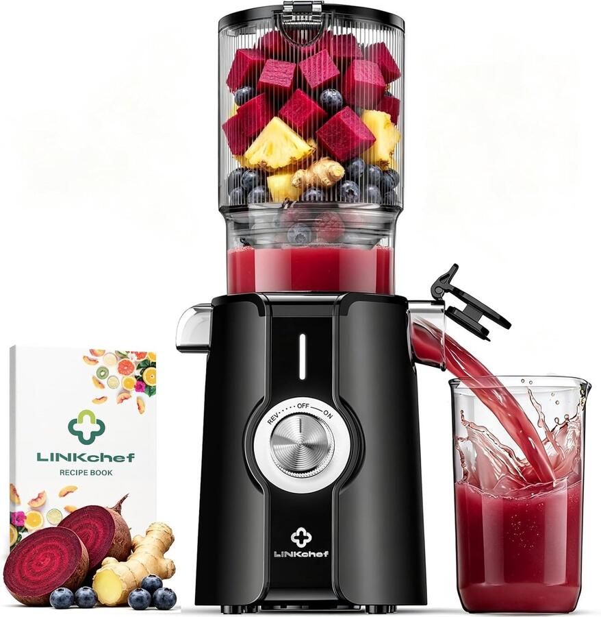 SnelShoppen Slowjuicer voor Fruit en Groenten 200W Koudgeperste Sapcentrifuge met 4 53 Brede Vulopening Automatisch Snijden BPA-vrij Eenvoudig