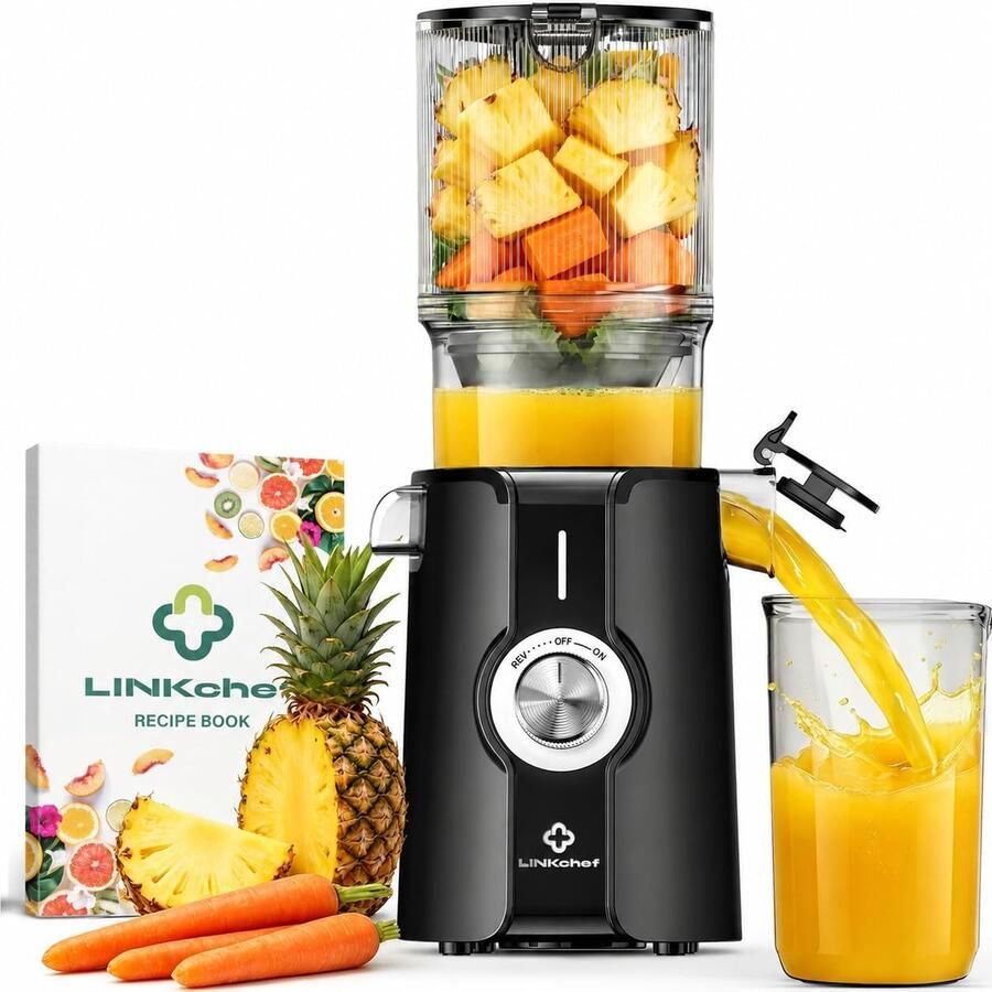 SnelShoppen Slowjuicer voor Fruit en Groenten 4 53 Brede Vulopening Koudgeperste Sapcentrifuge 200W met Automatisch Snijden BPA-vrij Eenvoudig
