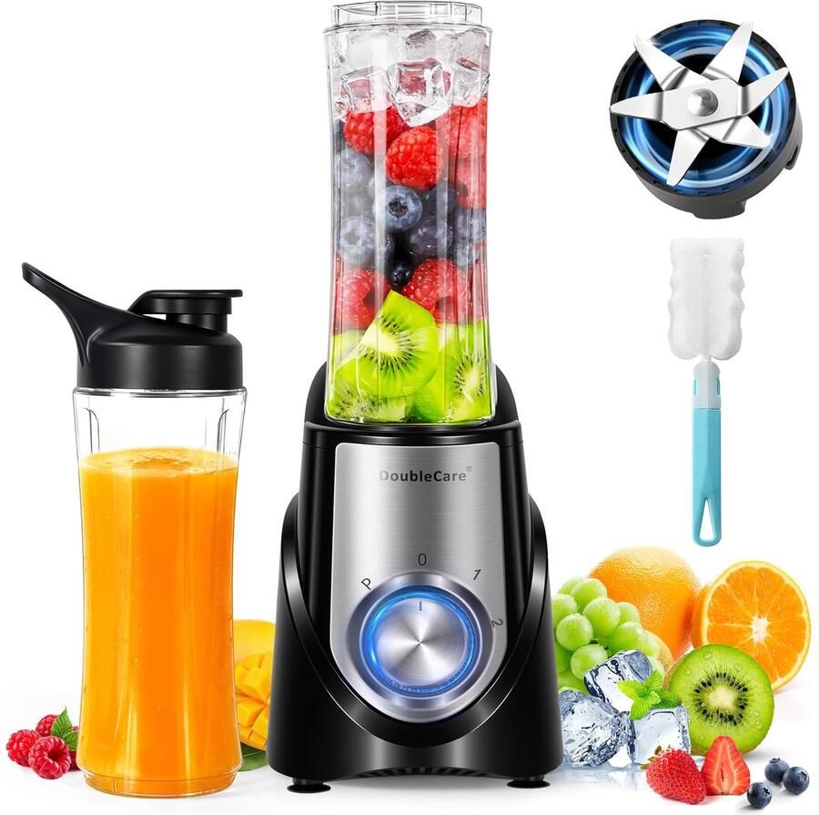 SnelShoppen Smoothie Blender 400 W Draagbare Mini-Blender 600 ml BPA-vrij Elektrische Blender met 6 Roestvrijstalen Messen Perfect voor Smoo