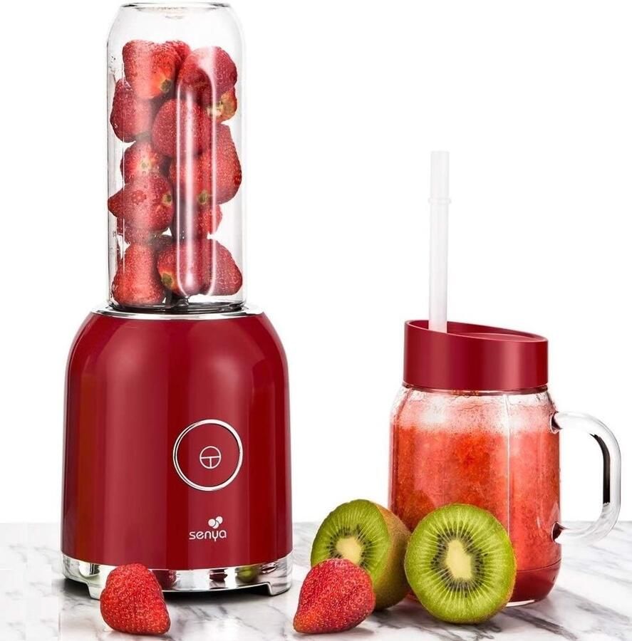 SnelShoppen Smoothie Blender met 2 Draagbare Flessen 250W 6 Roestvrijstalen Messen BPA-vrij voor Gezonde Dranken Ideaal voor Keuken Sport Camp