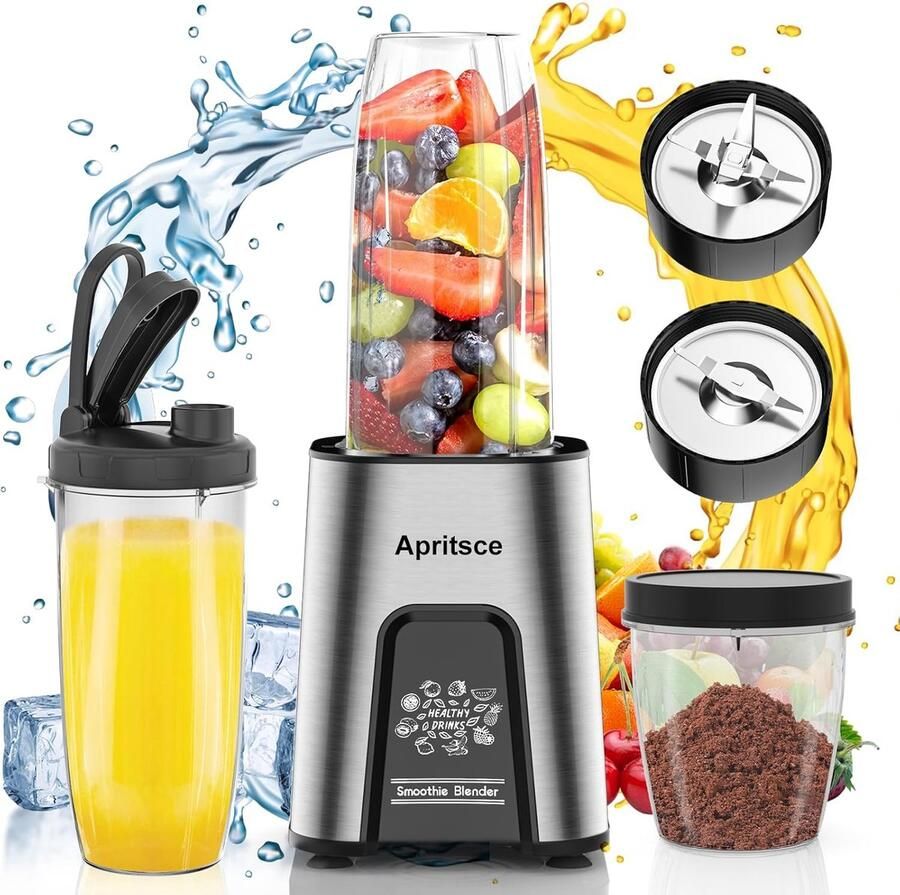 SnelShoppen Smoothie Maker 800 W Elektrische Blender met 600 ml Fles en 300 ml Maalbeker Smoothie Maker To Go voor Gezonde Dranken Shakes en Smoo