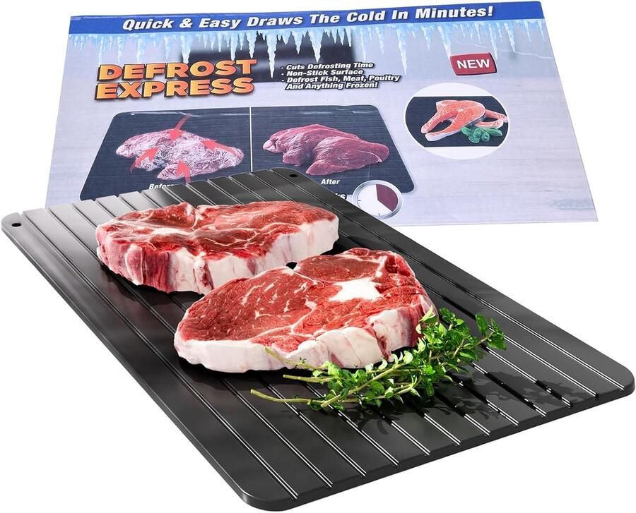 SnelShoppen Snelontdooiplateau Aluminium Legering Voor Snel Ontdooien van Vlees Steak Kip en Vis Geen Elektriciteit Geen Magnetron (Zwart)