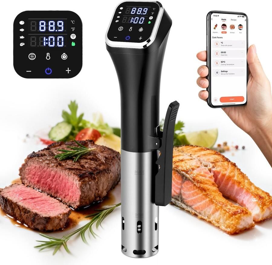 SnelShoppen Sous Vide Stick Culinaire Draadloze Precisiegarer 1100W WIFI Temperatuurregeling 40-90 °C Touch-Bediening Keuken Koken