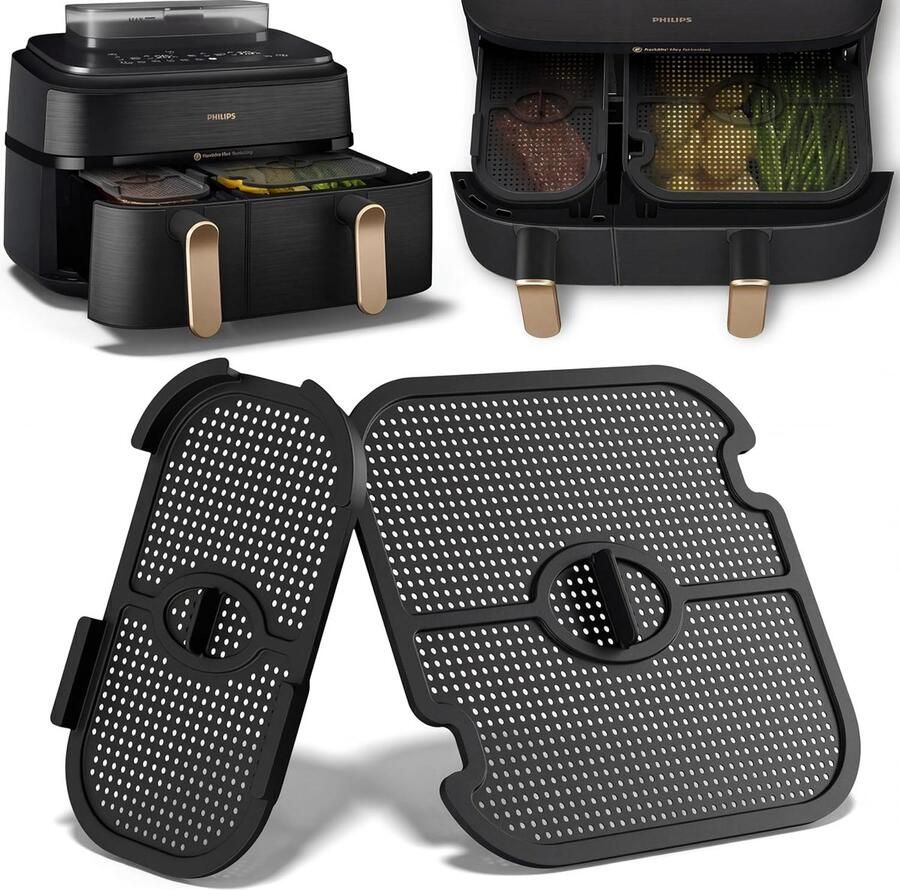 SnelShoppen Spatbescherming Accessoires voor Heteluchtfriteuse Siliconen Herbruikbare Vetspatbescherming 2 Stuks voor Airfryer 3000-5000 Serie 9L