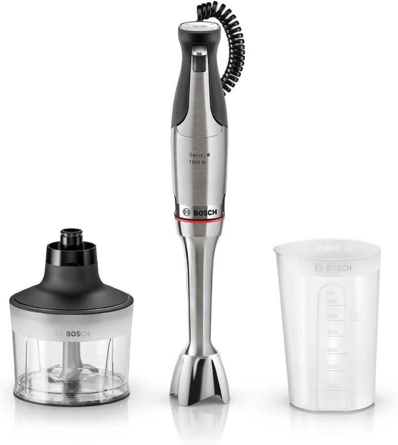 SnelShoppen Staafmixer 1500W ErgoMaster Series 8 Intuïtieve Snelheidsbediening Zesbladig Mes Inclusief Accessoires Roestvrij Staal Perfect voor
