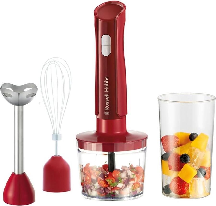SnelShoppen Staafmixer 3-in-1 Elektrisch Blender Garde & Hakmessen Roestvrijstalen Messen 600ml Beker Vaatwasmachinebestendig Rood Ideaal vo