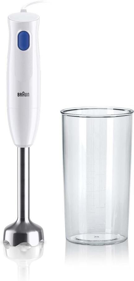 SnelShoppen Staafmixer 450W met EasyTwist Systeem 1 Snelheid BPA-vrije Maatbeker 600ml Wit Blauw Perfect voor Keuken Smoothies Soepen en Mee