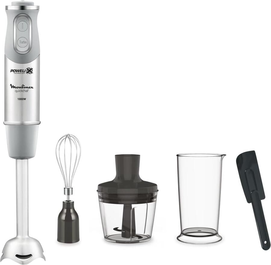 SnelShoppen Staafmixer met Metalen Voet 1000W 10 Snelheden Hakmolen 500ml Maatbeker 800ml Grijs Ideaal voor Keuken Smoothies Soepen en Sauz
