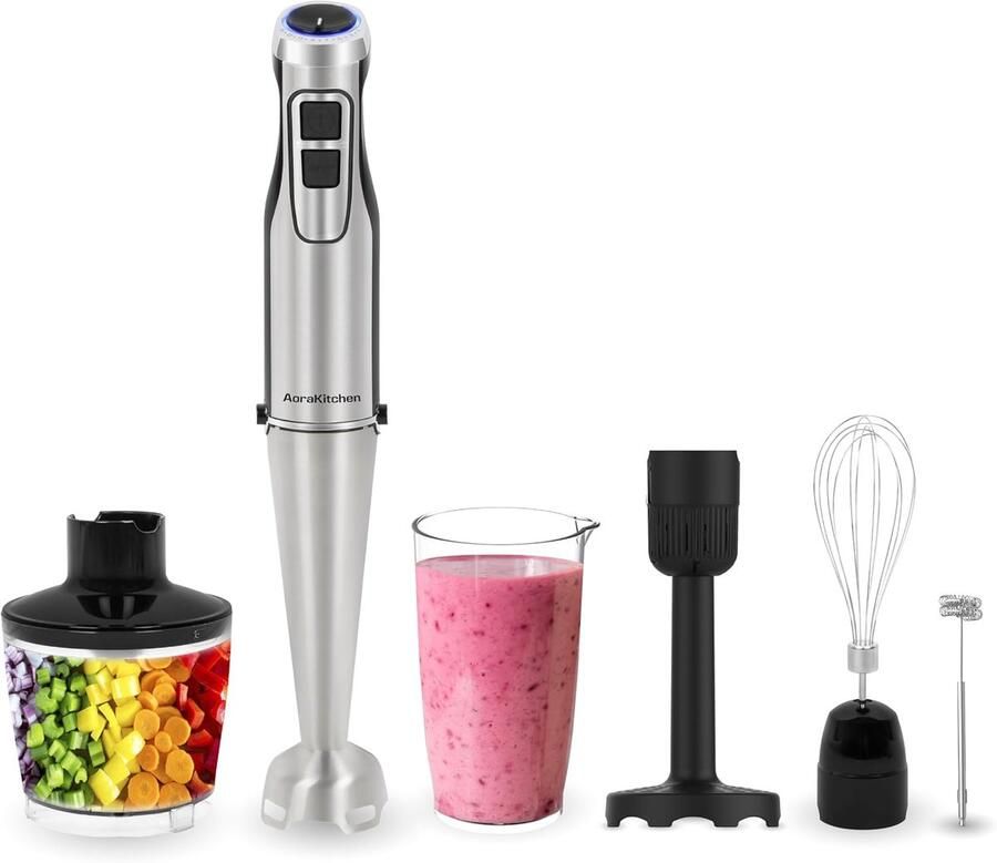 SnelShoppen Staafmixer Set 6 Delig 1000W Turbo Melkopschuimer & Hakmolen Maatbeker & Garde Keukenaccessoires voor Soepen Saus & Smoothies
