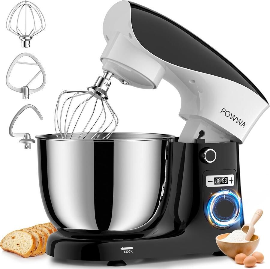 SnelShoppen Stand Mixer 5 L 10 Snelheden Tilt-Head Elektrische Keuken Mixer met Mengkom Deeghaak Klopper en Beslaghaak Keukenapparaat voor Bakken